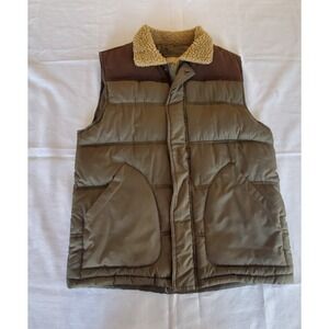 Roebuck & Co Puffer Vest Mens Small Olive Brown Sherpa Collar Corduroy Gorpcore